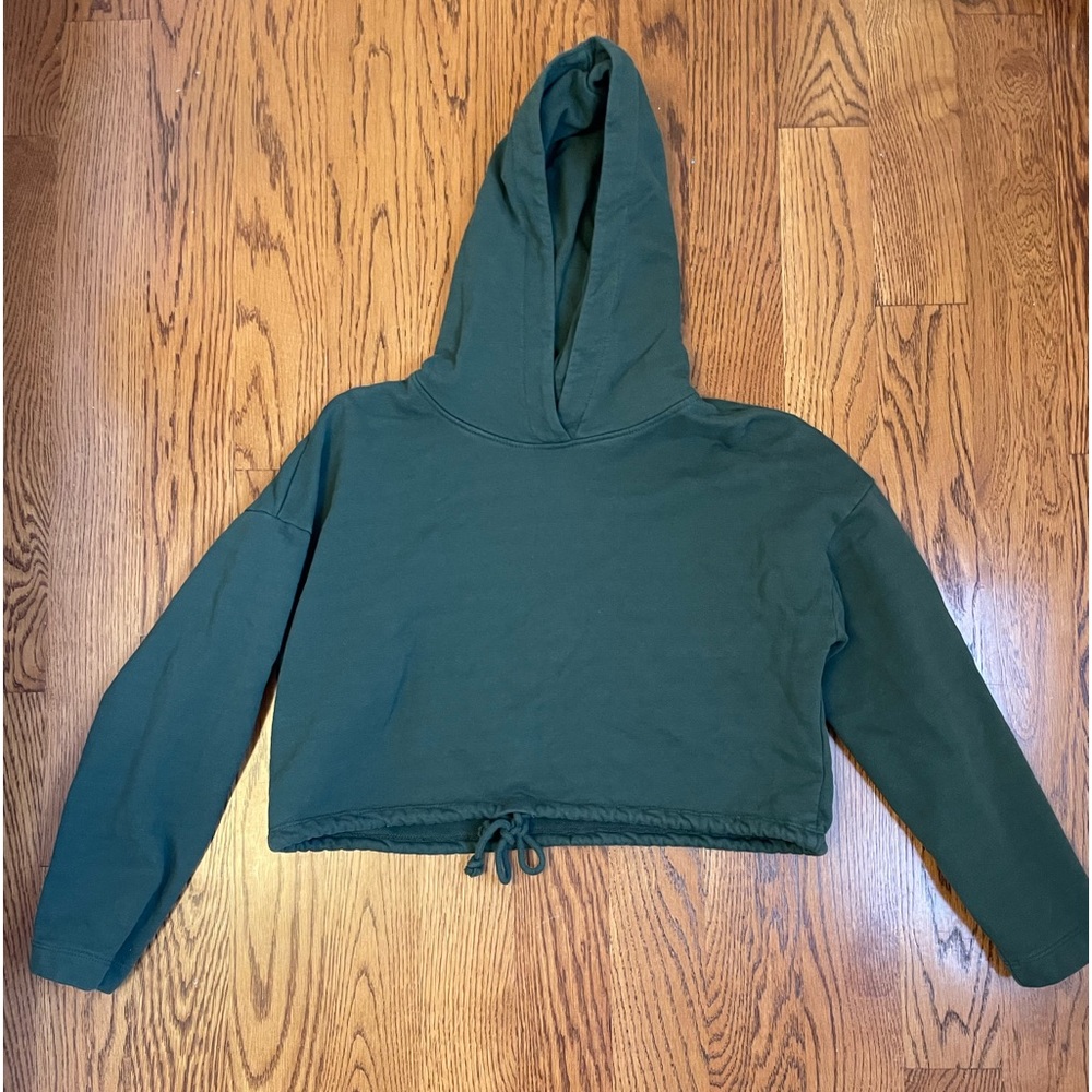 Zara Forest Green Cropped Hoodie with Front Tie